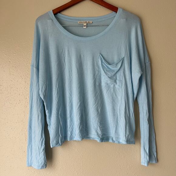 Express One Eleven Light Blue Long Sleeve Pocket Tee Size Medium - Picture 1 of 6